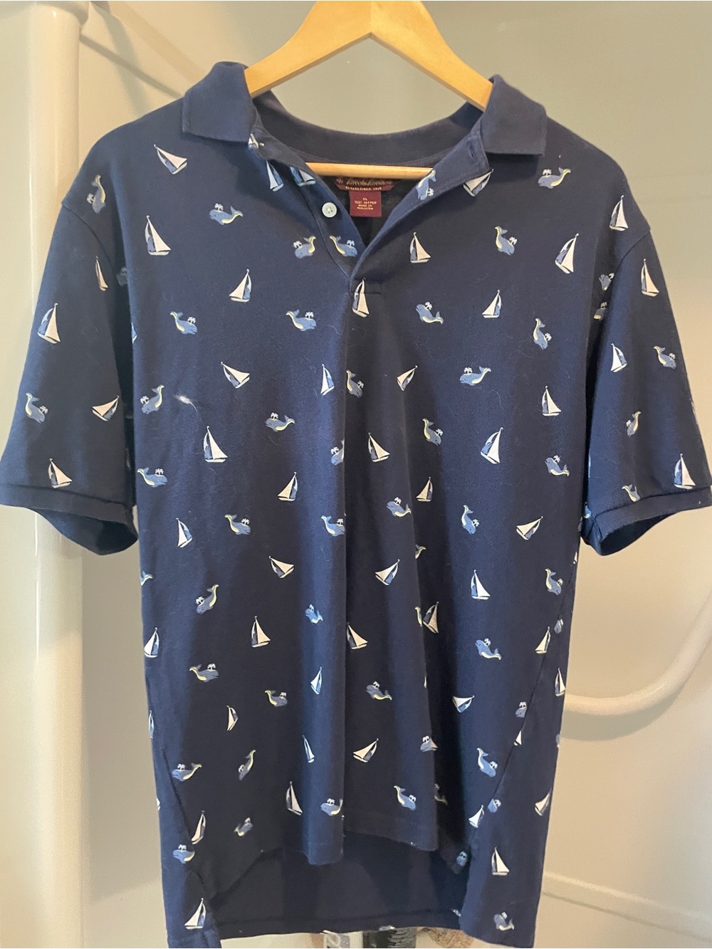 Brooks Brothers Navy Polo with Sailboat Print